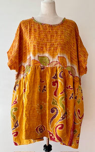 Artisan Kantha Bae  Quilt Mini Dress. Comfortable, Soft, and Very Chic (Orange)