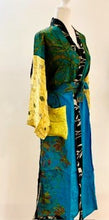 Top of the Line Silk Kimono Duster,  Rich Mixed Print (Royal and Yellow)