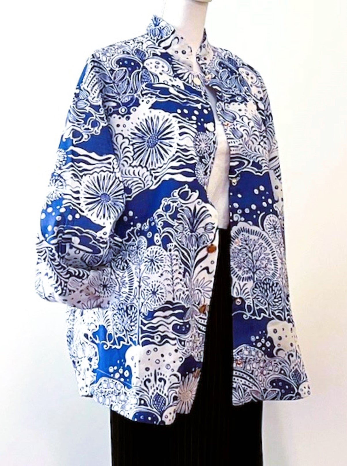 Casual Floral Jacket, Easy Fit. Fresh Look. (Blue)