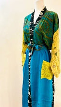 Top of the Line Silk Kimono Duster,  Rich Mixed Print (Royal and Yellow)
