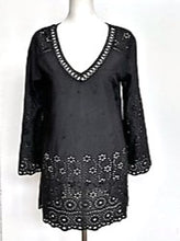 Floral Broderie Specialty Tunic in Black Cotton
