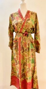 Luxury Rich Silk Print Kimono Duster Dress is Softly Subdued (Pastel)