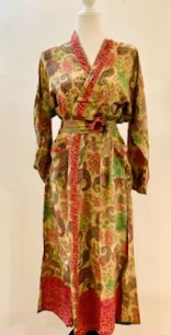 Luxury Rich Silk Print Kimono Duster Dress is Softly Subdued (Pastel)