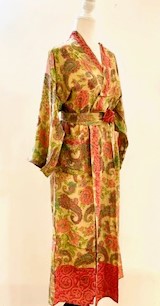 Luxury Rich Silk Print Kimono Duster Dress is Softly Subdued (Pastel)