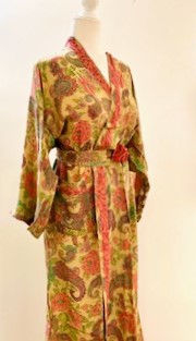 Luxury Rich Silk Print Kimono Duster Dress is Softly Subdued (Pastel)