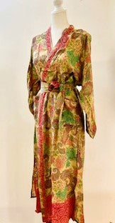 Luxury Rich Silk Print Kimono Duster Dress is Softly Subdued (Pastel)