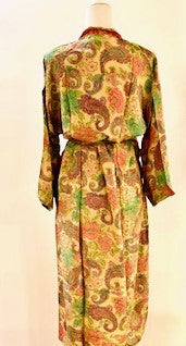 Luxury Rich Silk Print Kimono Duster Dress is Softly Subdued (Pastel)