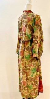 Luxury Rich Silk Print Kimono Duster Dress is Softly Subdued (Pastel)