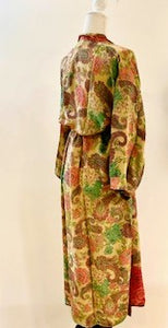 Luxury Rich Silk Print Kimono Duster Dress is Softly Subdued (Pastel)