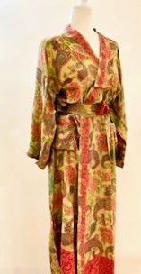 Luxury Rich Silk Print Kimono Duster Dress is Softly Subdued (Pastel)