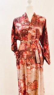 Luxury Rich Silk Print Kimono Duster Dress is Elegant