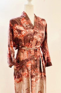 Luxury Rich Silk Print Kimono Duster Dress is Elegant