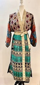Top of the Line Silk Kimono Duster,  Rich Dramatic Mixed Print (Complex)