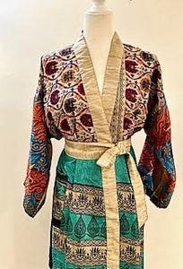 Top of the Line Silk Kimono Duster,  Rich Dramatic Mixed Print (Complex)