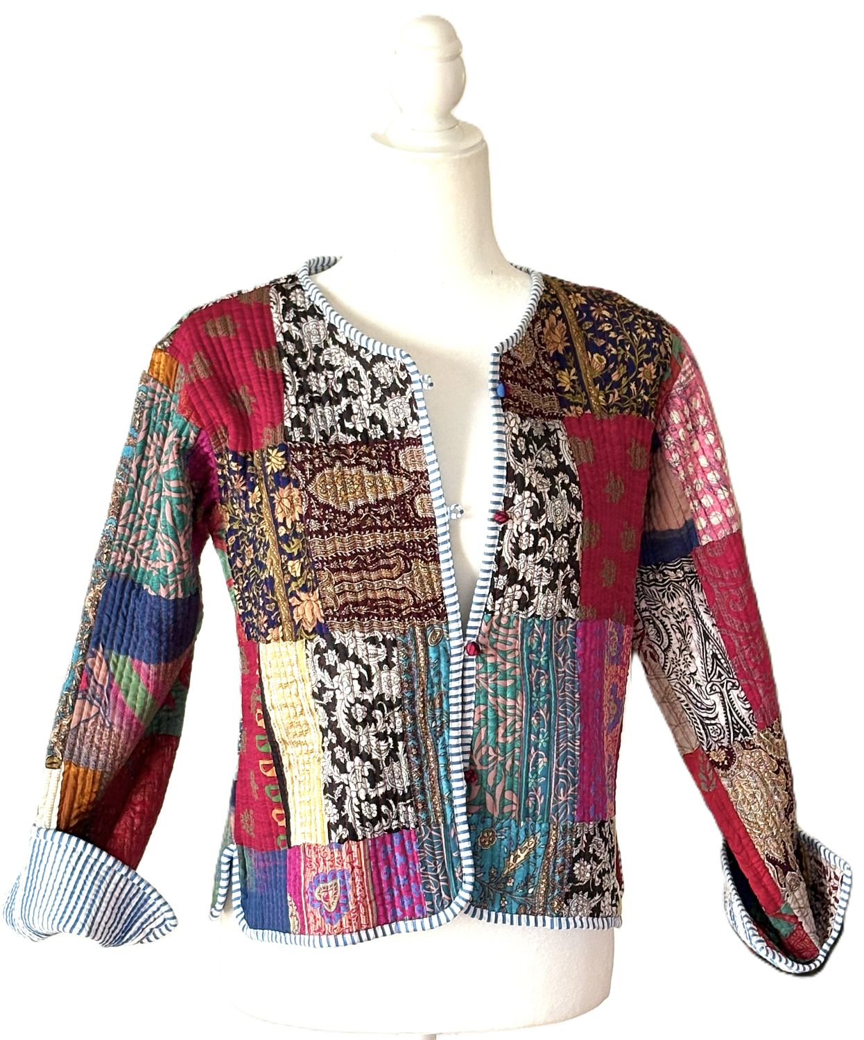 Luxe Reversible Print Quilted Patchwork Womens Jacket (Multicolor)