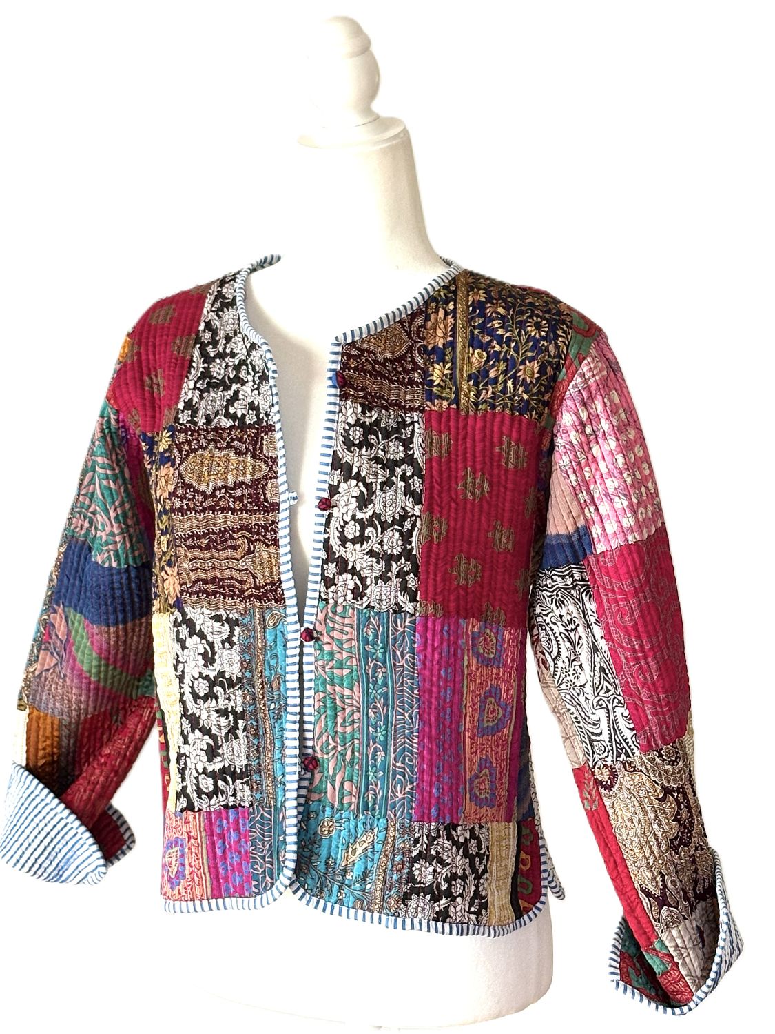 Luxe Reversible Print Quilted Patchwork Womens Jacket (Multicolor)