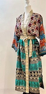 Top of the Line Silk Kimono Duster,  Rich Dramatic Mixed Print (Complex)