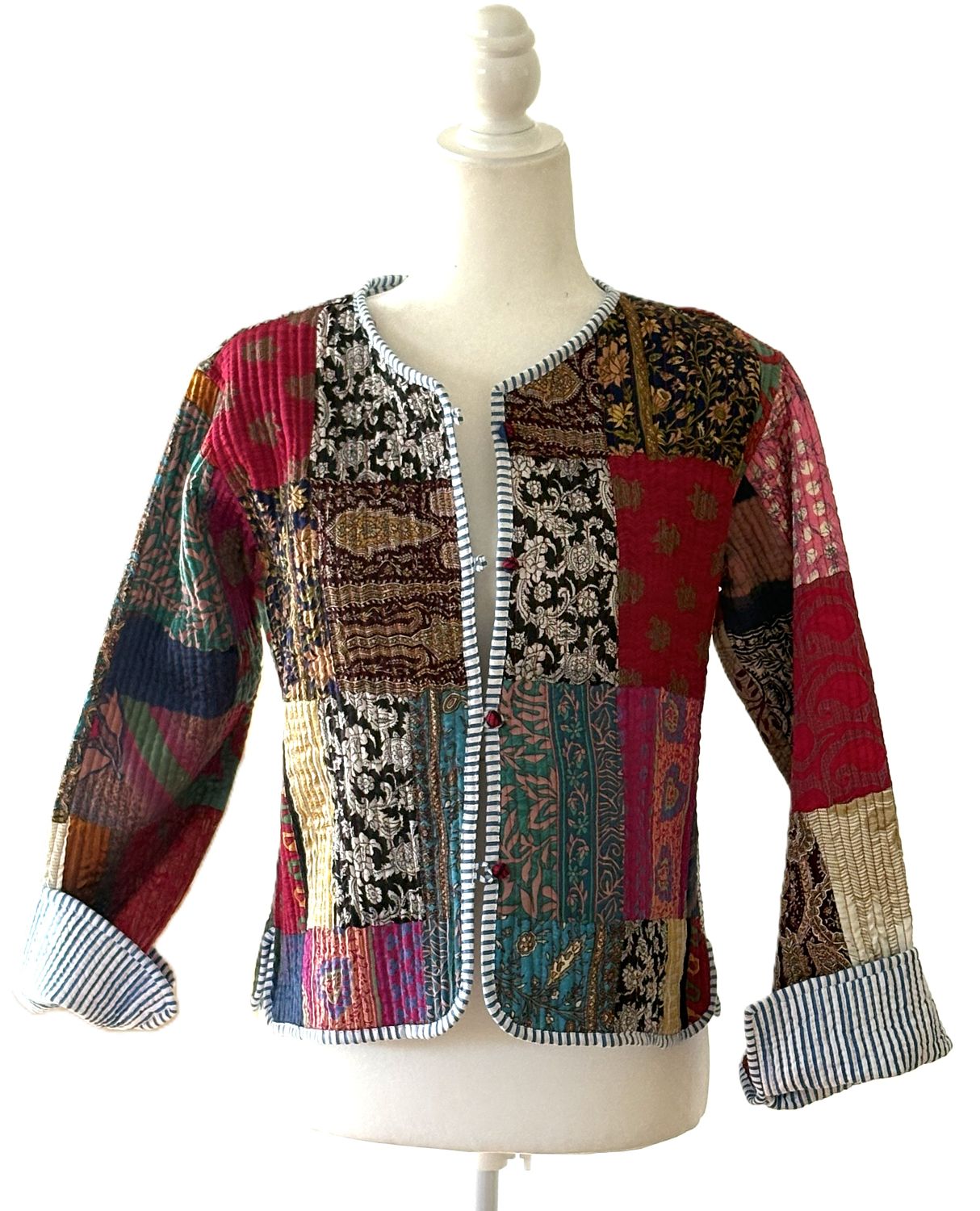 Luxe Reversible Print Quilted Patchwork Womens Jacket (Multicolor)