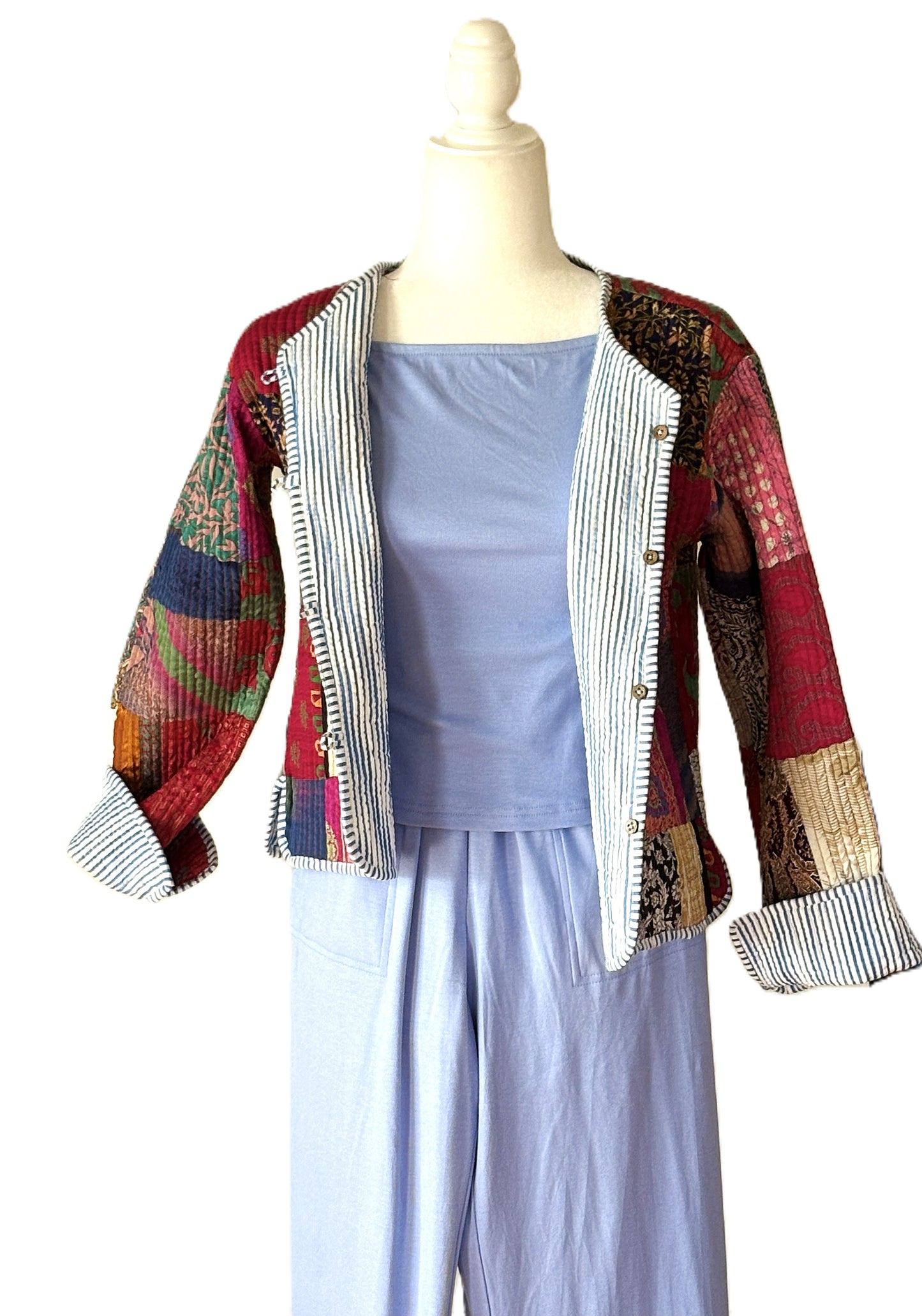 Pant Sets, Knit Jersey High Neck Cami and Banded Waist Pants (Sky Blue)
