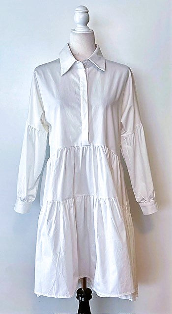 Short Collared Shirt Dress With Layered Flounce: Summer Easy