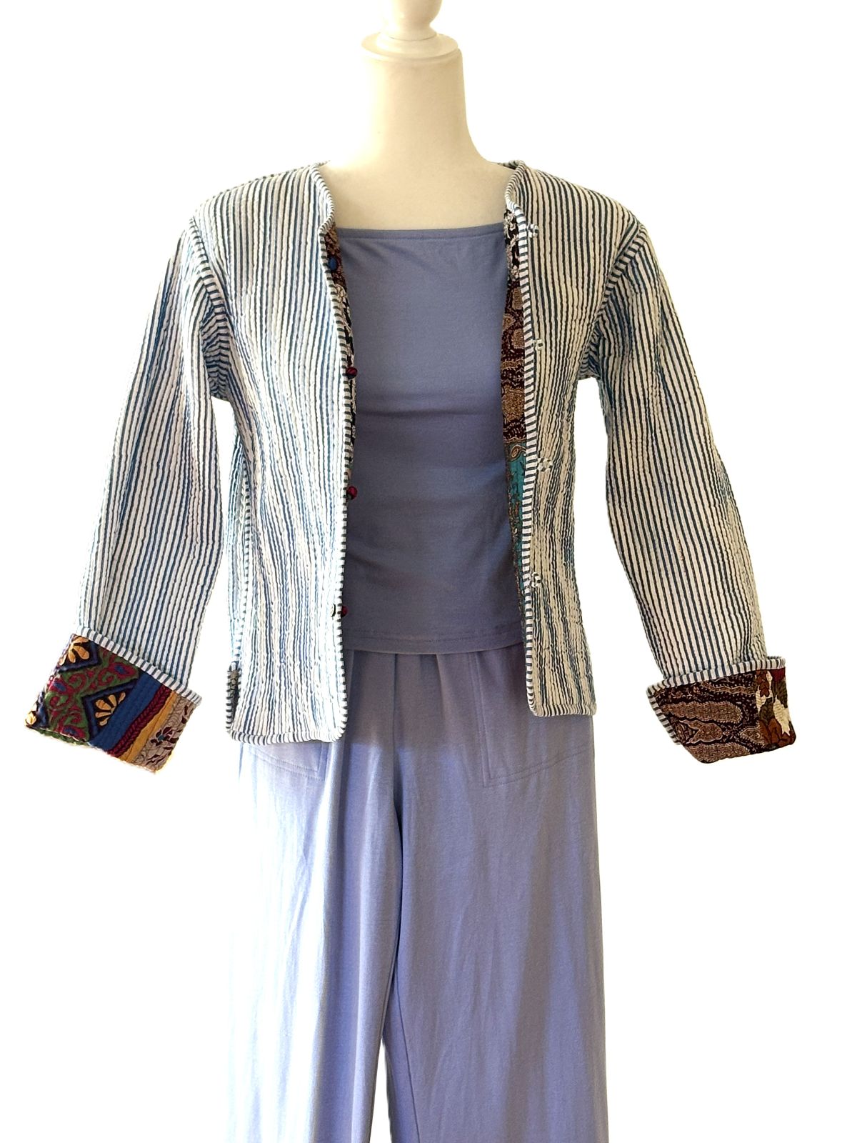 Pant Sets, Knit Jersey High Neck Cami and Banded Waist Pants (Sky Blue)