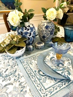Best Seller: Refined Block Print in an Elegant Floral Pattern in Pastel Blue and White.  (60 x 90, Full set available).