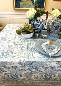 Best Seller: Refined Block Print in an Elegant Floral Pattern in Pastel Blue and White.  (60 x 90, Full set available).