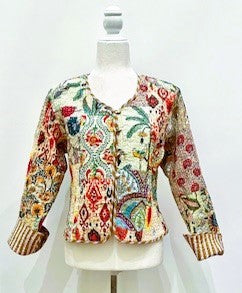 Reversible Cotton Quilted Women's Jacket in a Garden Print (Beige)
