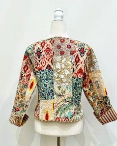 Reversible Cotton Quilted Women's Jacket in a Garden Print (Beige)