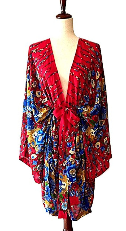 Short Silk Kimono Duster.  Striking In Red.