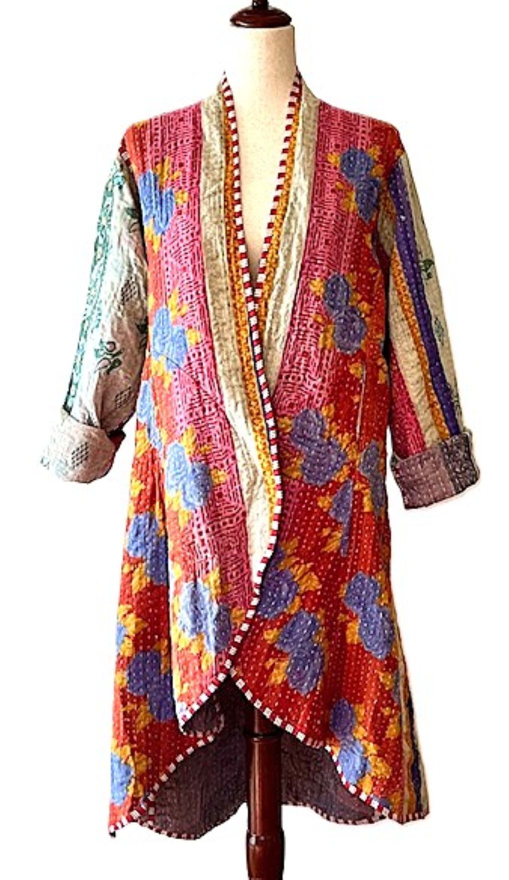 Tulip Cut Designer Waist Coat Is Fully Reversible. Kantha Stitching (Red Lavender))