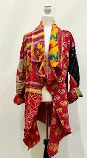 Oasis Cotton Cardigan With Kantha Embroidery (Red and Yellow)