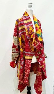 Oasis Cotton Cardigan With Kantha Embroidery (Red and Yellow)