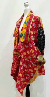 Oasis Cotton Cardigan With Kantha Embroidery (Red and Yellow)