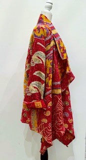 Oasis Cotton Cardigan With Kantha Embroidery (Red and Yellow)