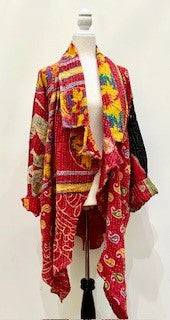 Oasis Cotton Cardigan With Kantha Embroidery (Red and Yellow)