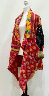 Oasis Cotton Cardigan With Kantha Embroidery (Red and Yellow)