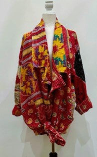 Oasis Cotton Cardigan With Kantha Embroidery (Red and Yellow)