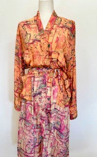 Silk Pastel Watercolor Print Kimono Duster Dress is Elegant