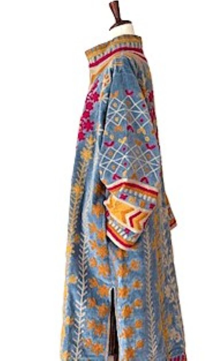 Jacket - Wearable Art, Hand Embroidered Kimono Coat (Blue)