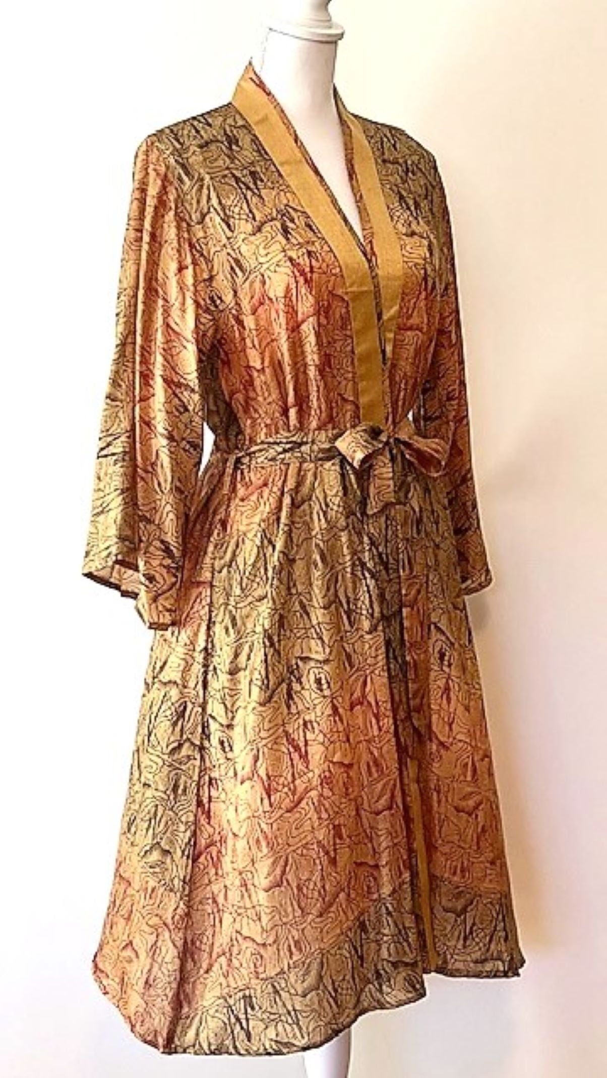 Luxury Silk Kimono Duster Dress; Perfect Thanksgiving Print