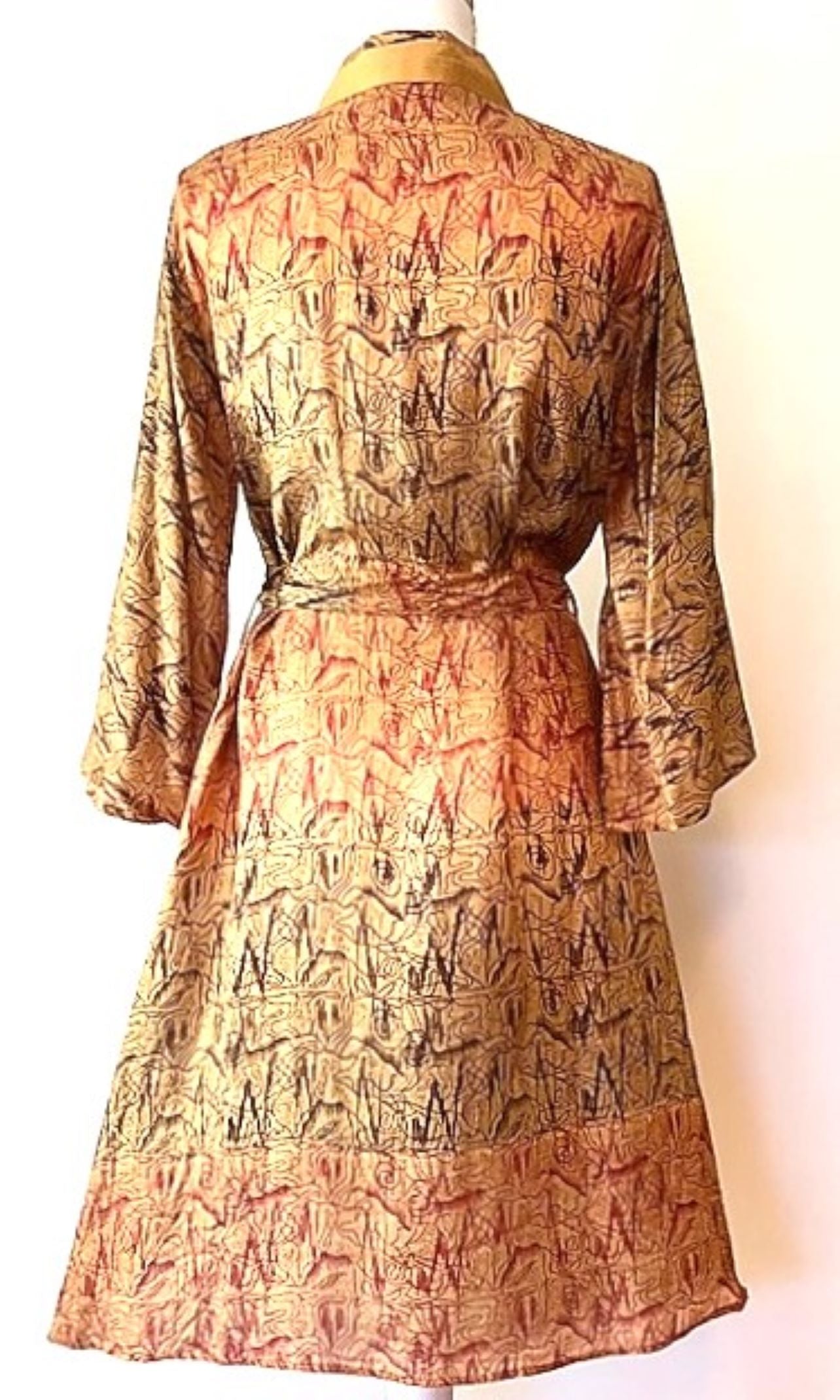 Luxury Silk Kimono Duster Dress; Perfect Thanksgiving Print