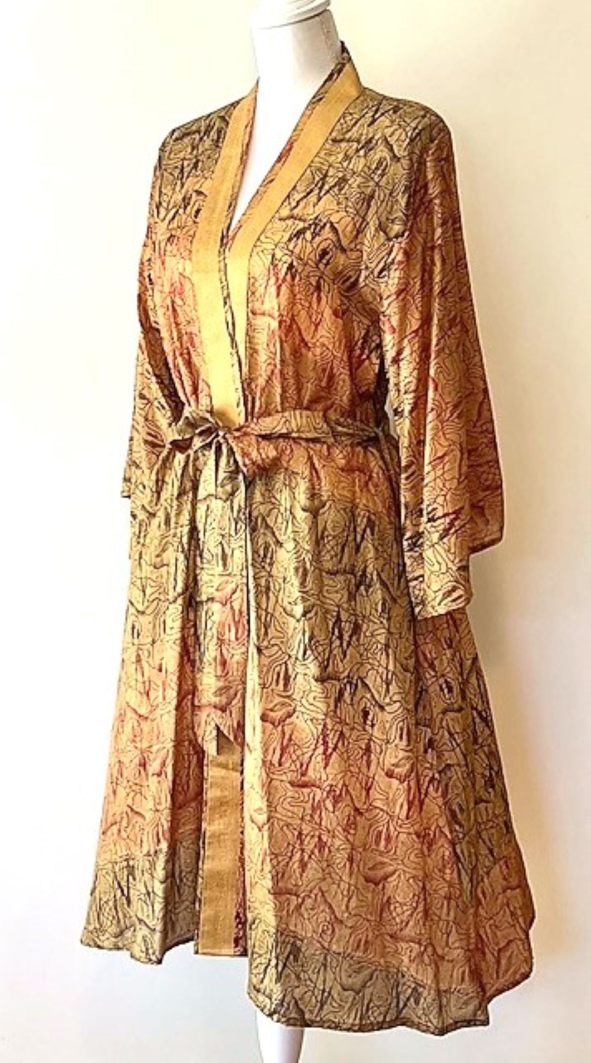 Luxury Silk Kimono Duster Dress; Perfect Thanksgiving Print