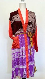 Abstract Silk Print Kimono Duster Dress is Eclectric (Multi)