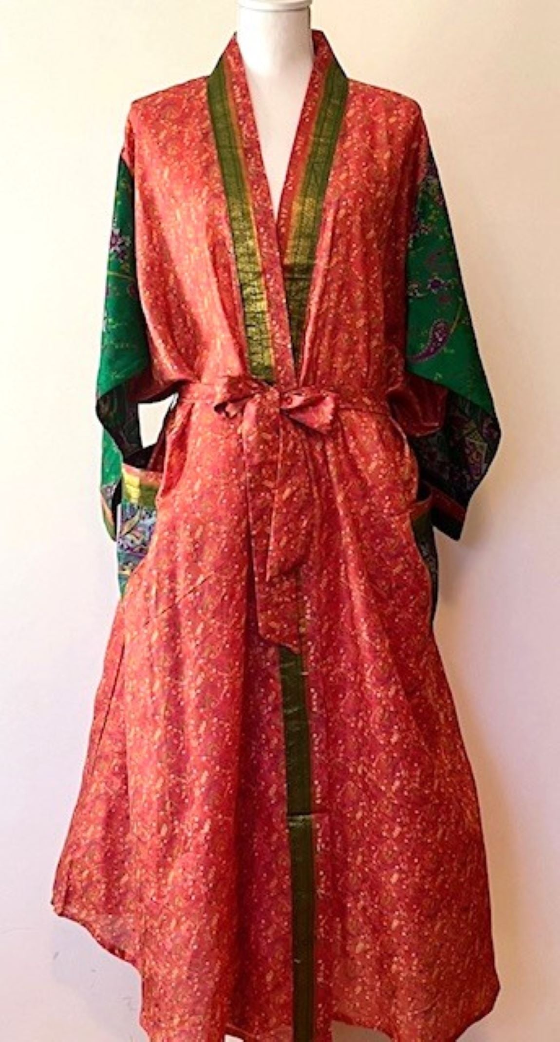 Luxury Silk Kimono Duster Dress; Holiday Perfect (Red)