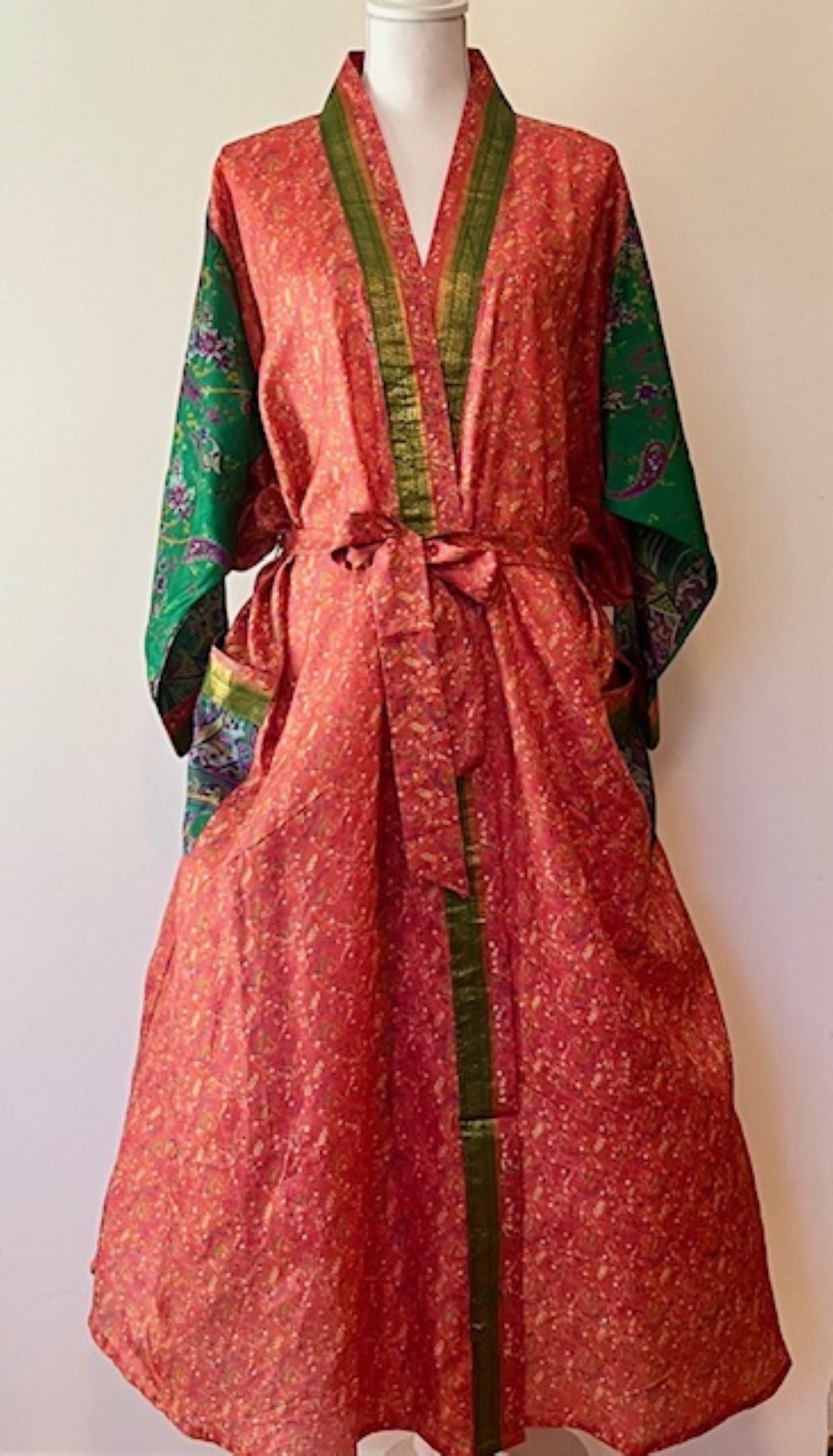 Luxury Silk Kimono Duster Dress; Holiday Perfect (Red)