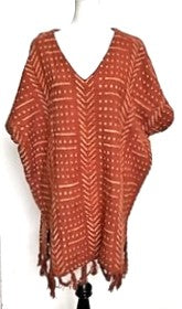 Hand Woven Block Print Sweater dress or tunic (Rust)