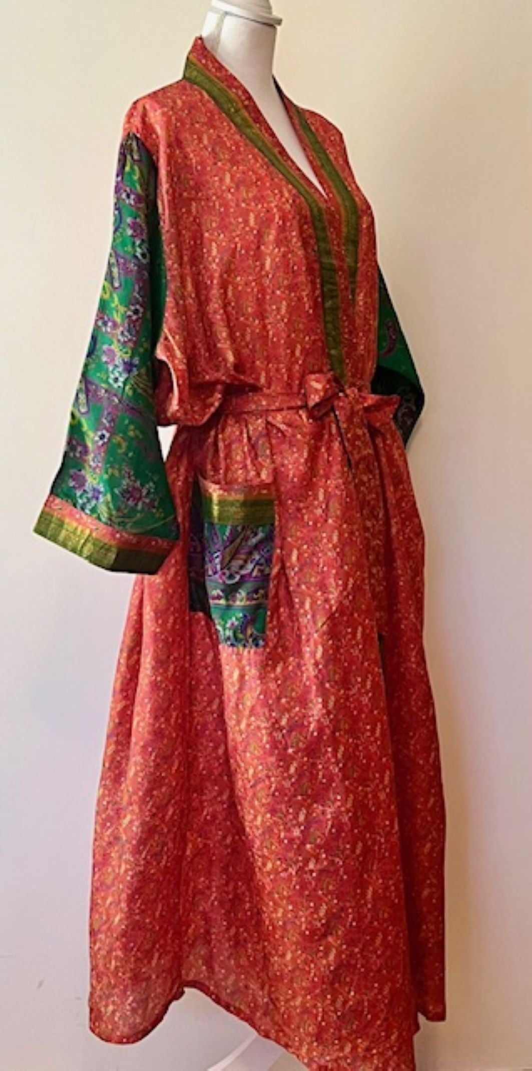 Luxury Silk Kimono Duster Dress; Holiday Perfect (Red)