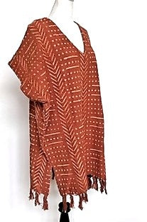 Hand Woven Block Print Sweater dress or tunic (Rust)