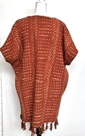 Hand Woven Block Print Sweater dress or tunic (Rust)
